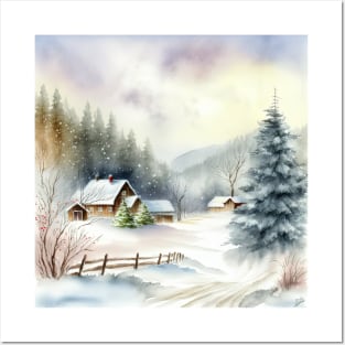 Chritsmas Snow Winter Watercolor Landscapes series 7 Posters and Art